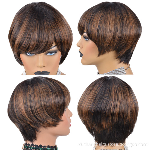 Short Straight Pixie Cut Wig Ombre Color 1B 30 Brazilian Virgin Hair Bob Wigs Human Hair None Lace Wig